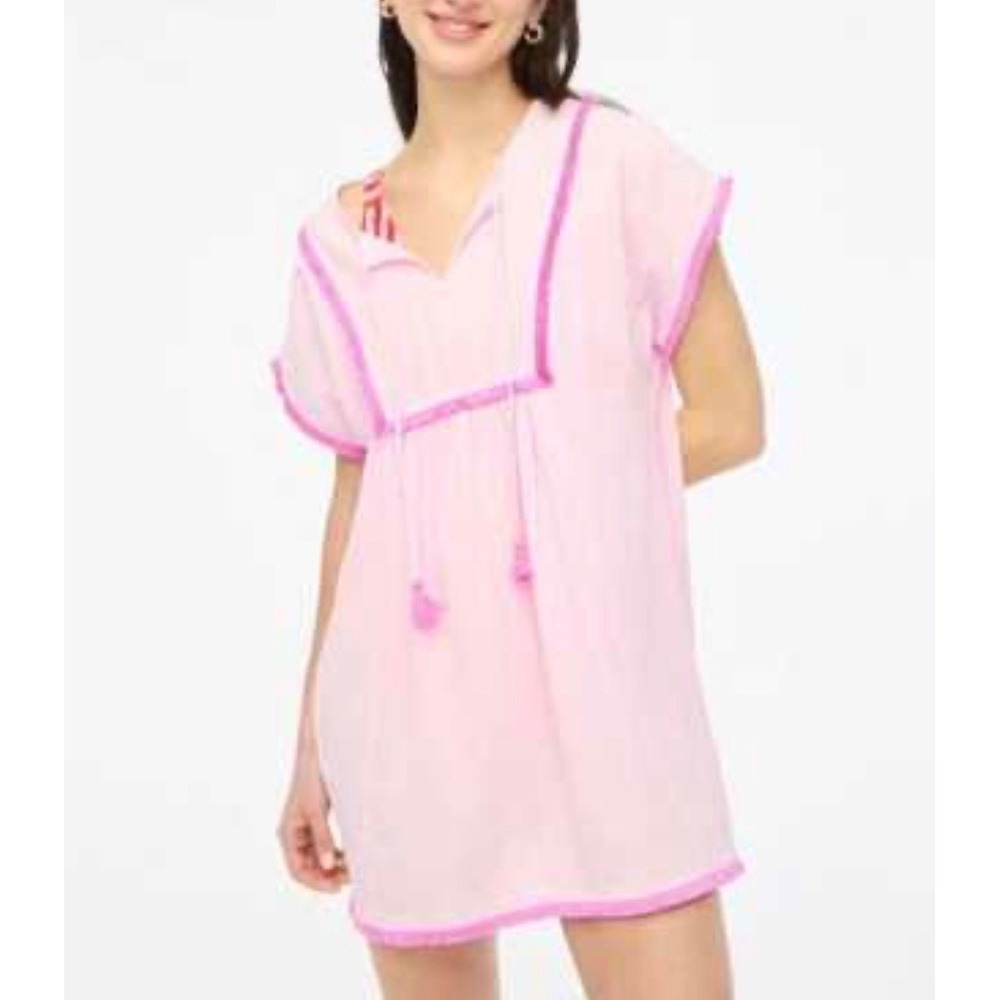 J.Crew Fringe Trim Gauze Swim Cover-Up Dress Tassel Pink Size M